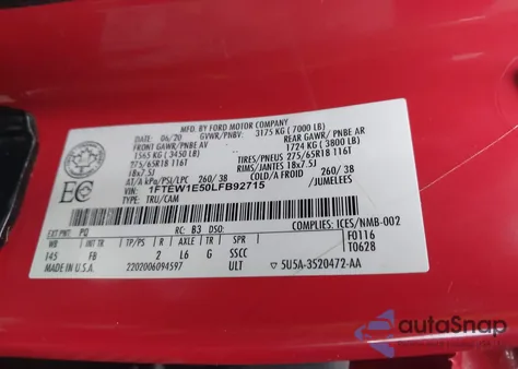 2020 Ford F-150 Xlt z USA, uszkodzony, nr VIN 1FTEW1E50LFB92715